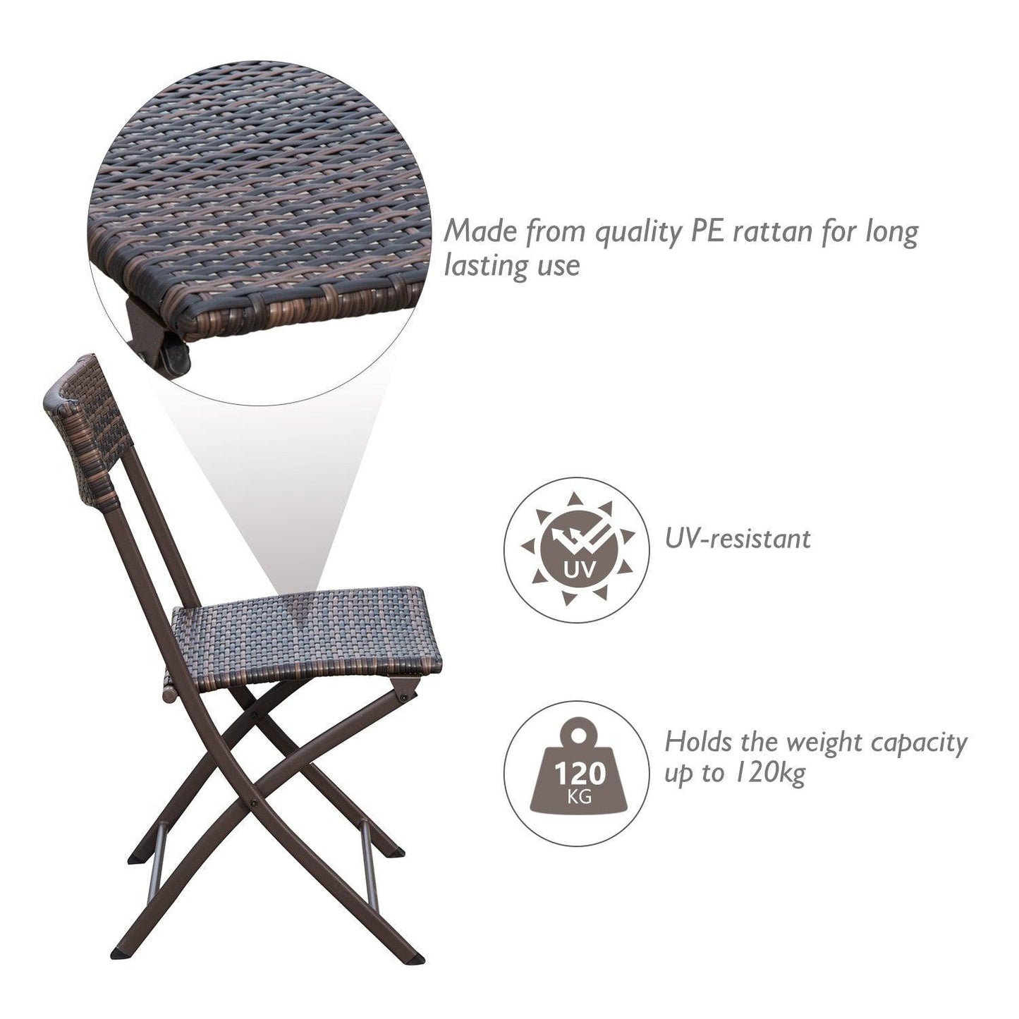 Outsunny Rattan Bistro Set with Folding Chairs & Coffee Table - ALL4U RETAILER LTD