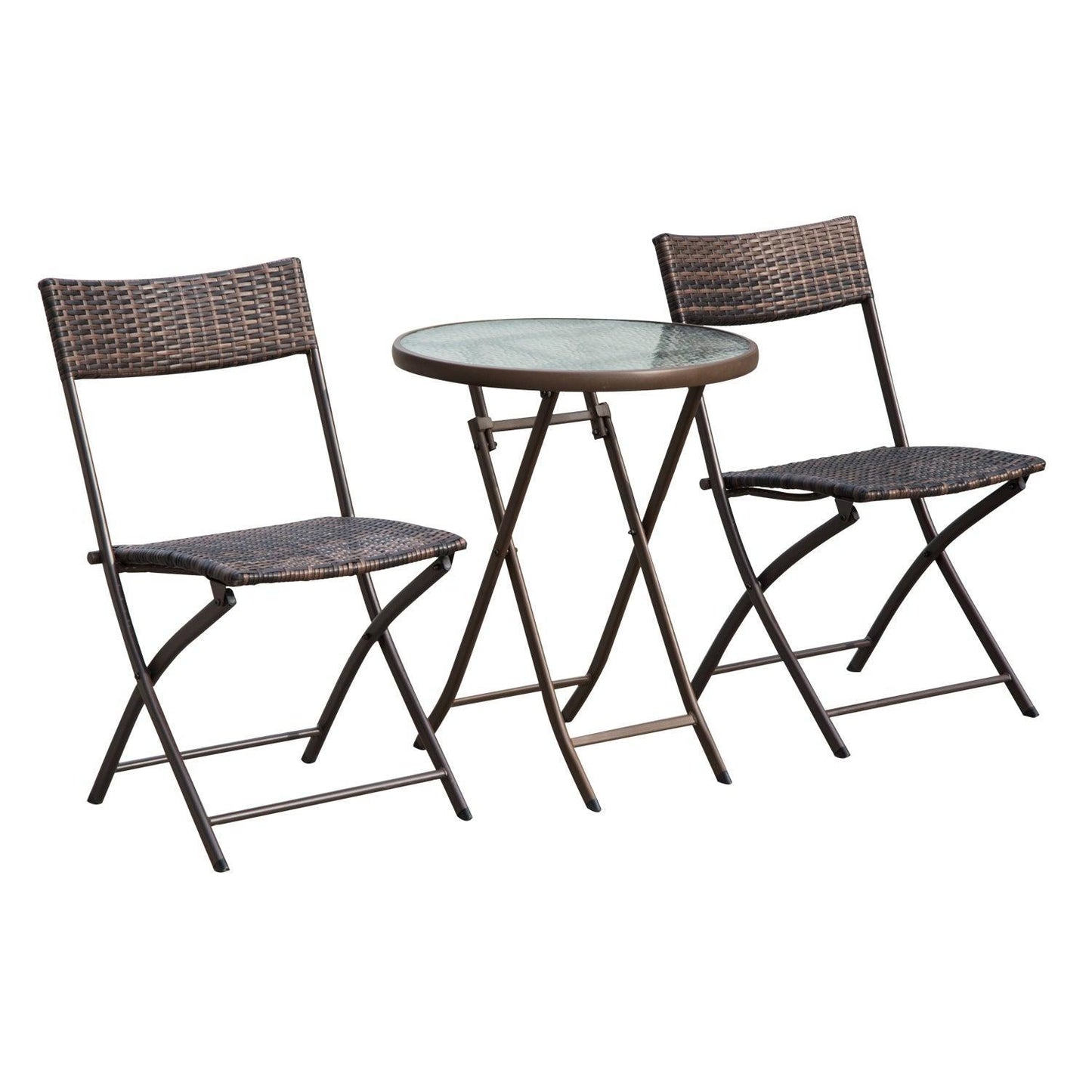 Outsunny Rattan Bistro Set with Folding Chairs & Coffee Table - ALL4U RETAILER LTD