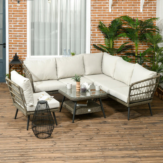 Outsunny Rattan Corner Sofa Set with Cushions - Outdoor Elegance - ALL4U RETAILER LTD