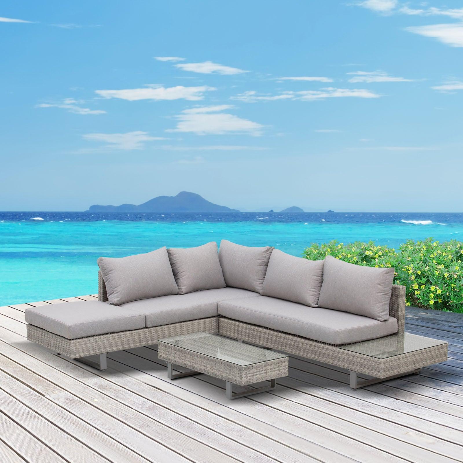 Outsunny Rattan Corner Sofa Set with Tables & Cushions - ALL4U RETAILER LTD