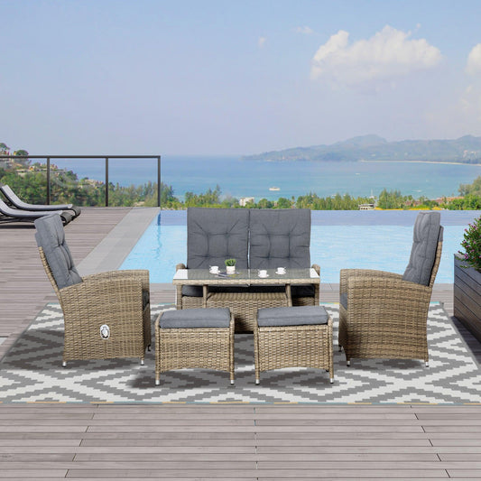 Outsunny Rattan Dining Set with Storage - Grey - ALL4U RETAILER LTD