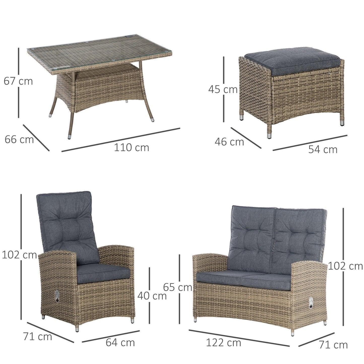 Outsunny Rattan Dining Set with Storage - Grey - ALL4U RETAILER LTD