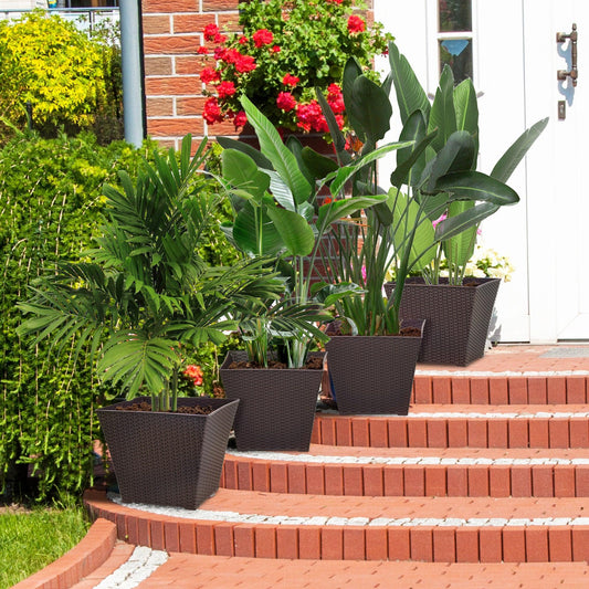 Outsunny Rattan Effect Stackable Plant Pots - Set of 4 - ALL4U RETAILER LTD