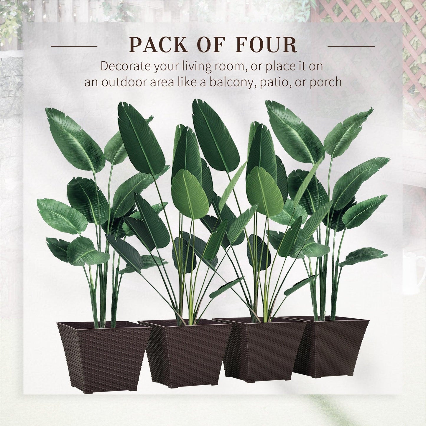 Outsunny Rattan Effect Stackable Plant Pots - Set of 4 - ALL4U RETAILER LTD