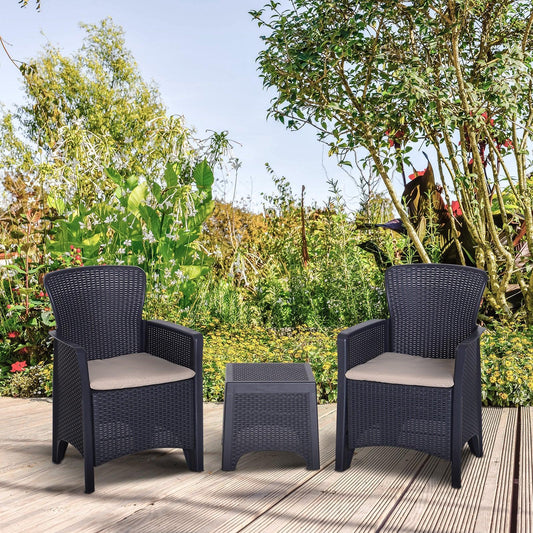 Outsunny Rattan Garden Bistro Set - Dark Brown - ALL4U RETAILER LTD