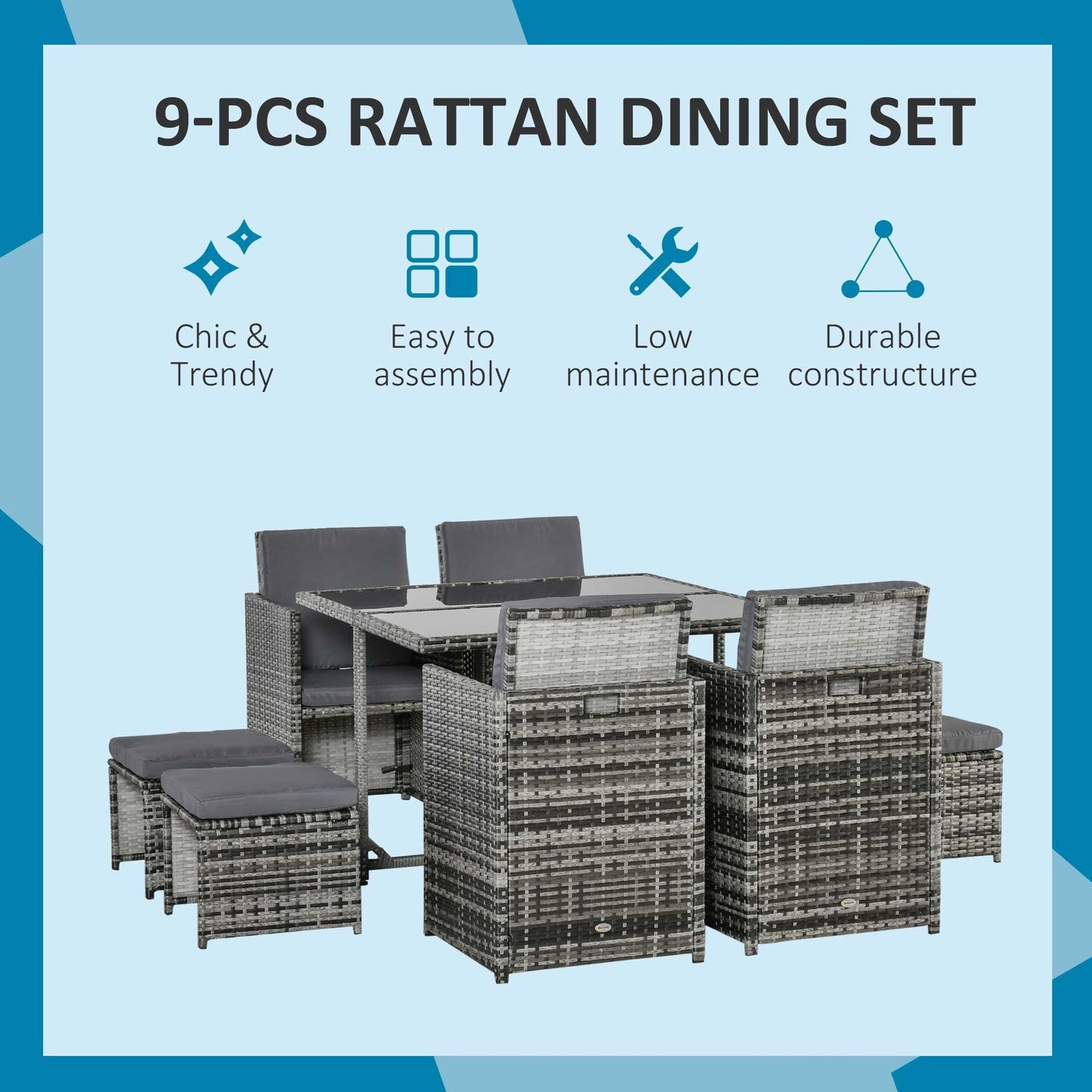 Outsunny Rattan Garden Dining Set - 8 Seater - ALL4U RETAILER LTD