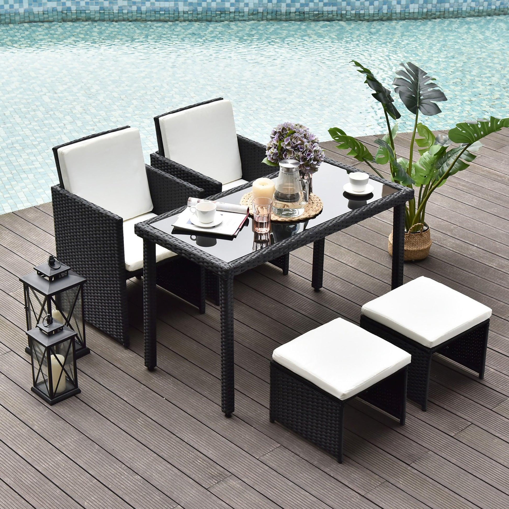 Outsunny Rattan Garden Furniture Set, Black - ALL4U RETAILER LTD