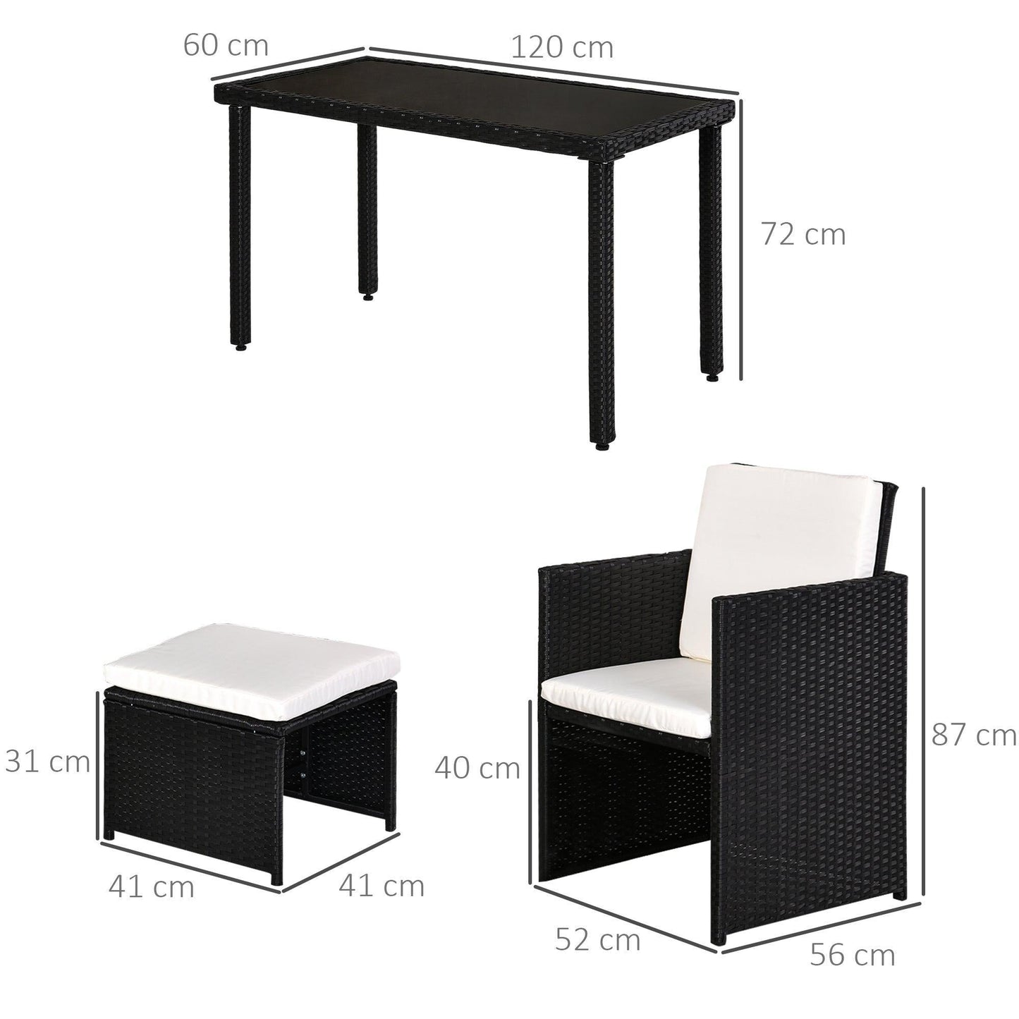 Outsunny Rattan Garden Furniture Set, Black - ALL4U RETAILER LTD