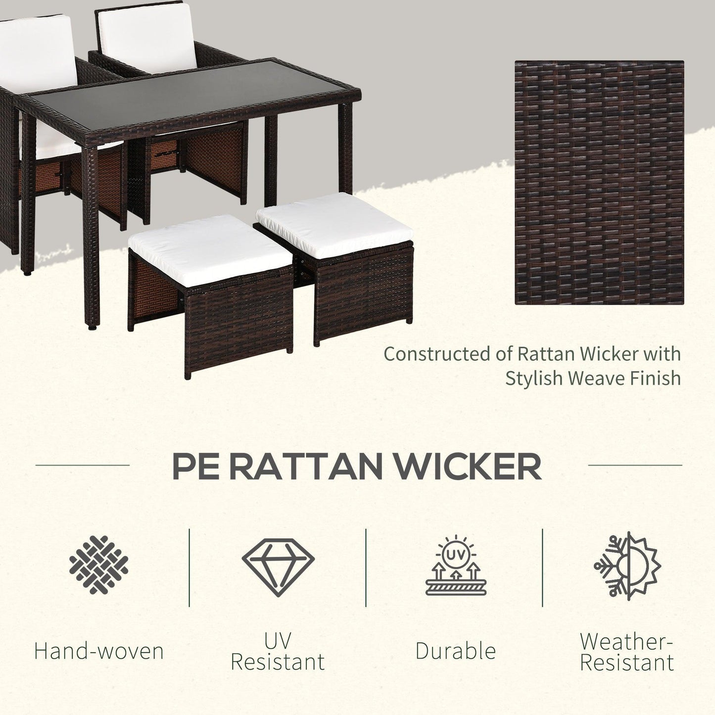 Outsunny Rattan Garden Furniture Set, Brown - ALL4U RETAILER LTD