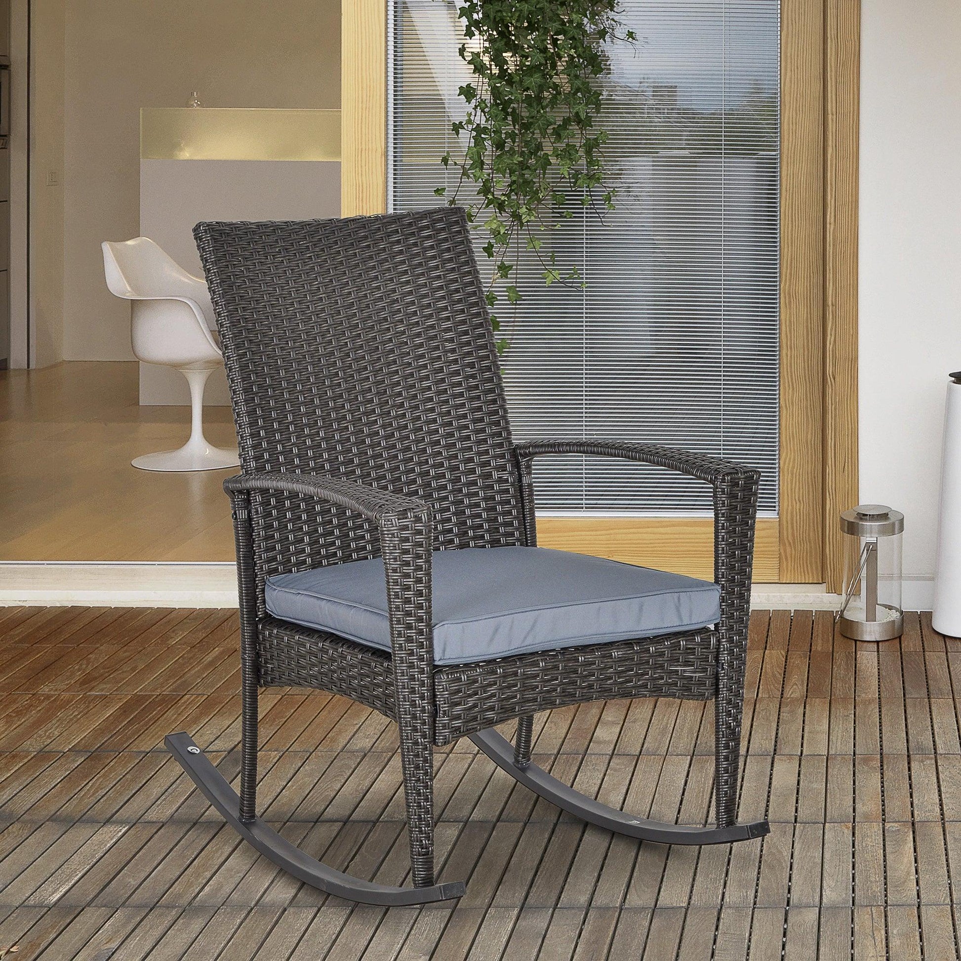 Outsunny Rattan Garden Rocking Chair w/ Cushion - ALL4U RETAILER LTD