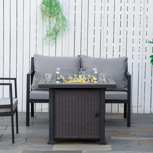 Outsunny Rattan Gas Fire Pit - Stylish Patio Heater - ALL4U RETAILER LTD