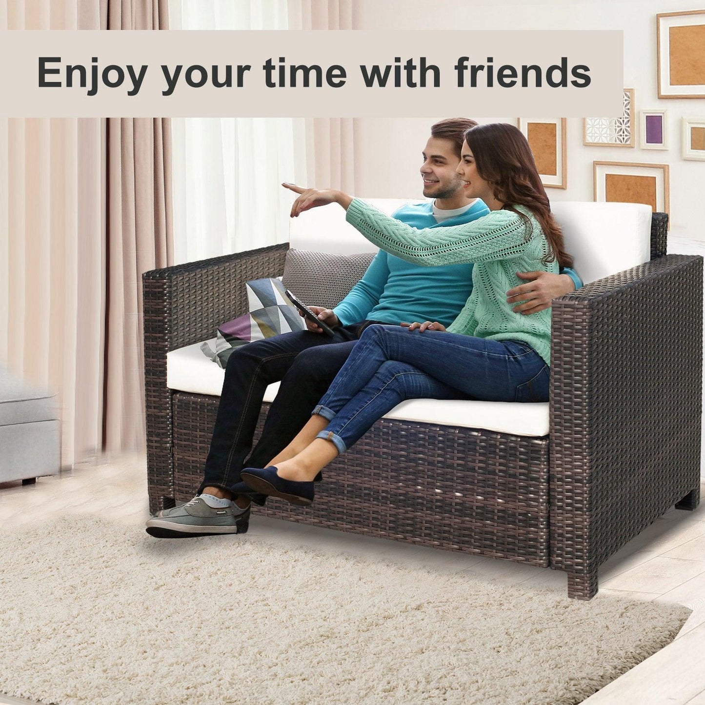 Outsunny Rattan Loveseat: 2-Seater Wicker Sofa - ALL4U RETAILER LTD