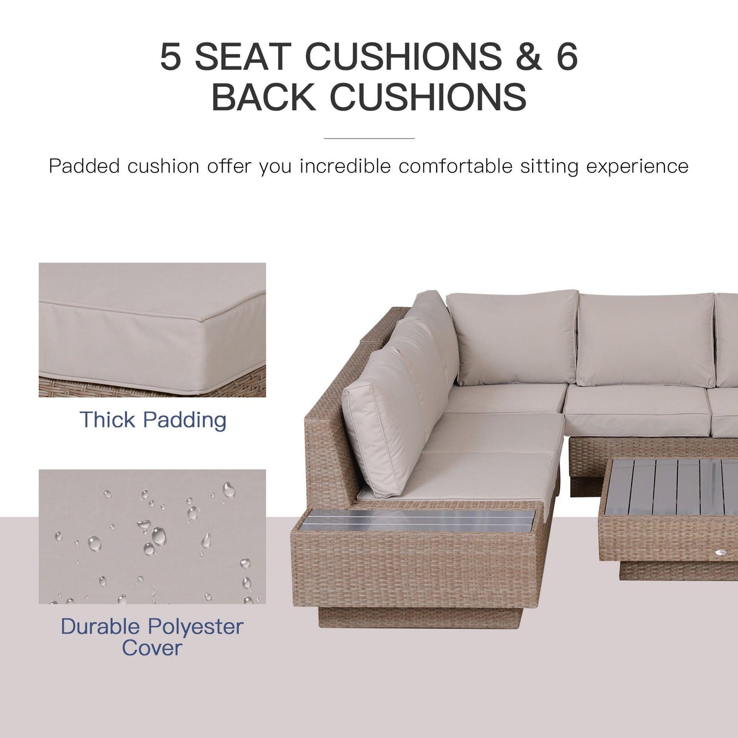 Outsunny Rattan Outdoor Sofa Set with Table, Beige - ALL4U RETAILER LTD