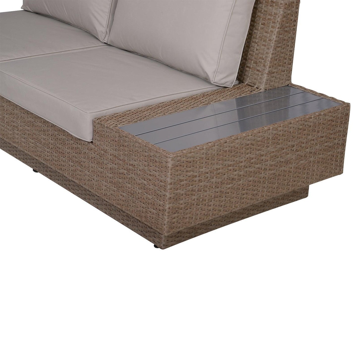 Outsunny Rattan Outdoor Sofa Set with Table, Beige - ALL4U RETAILER LTD