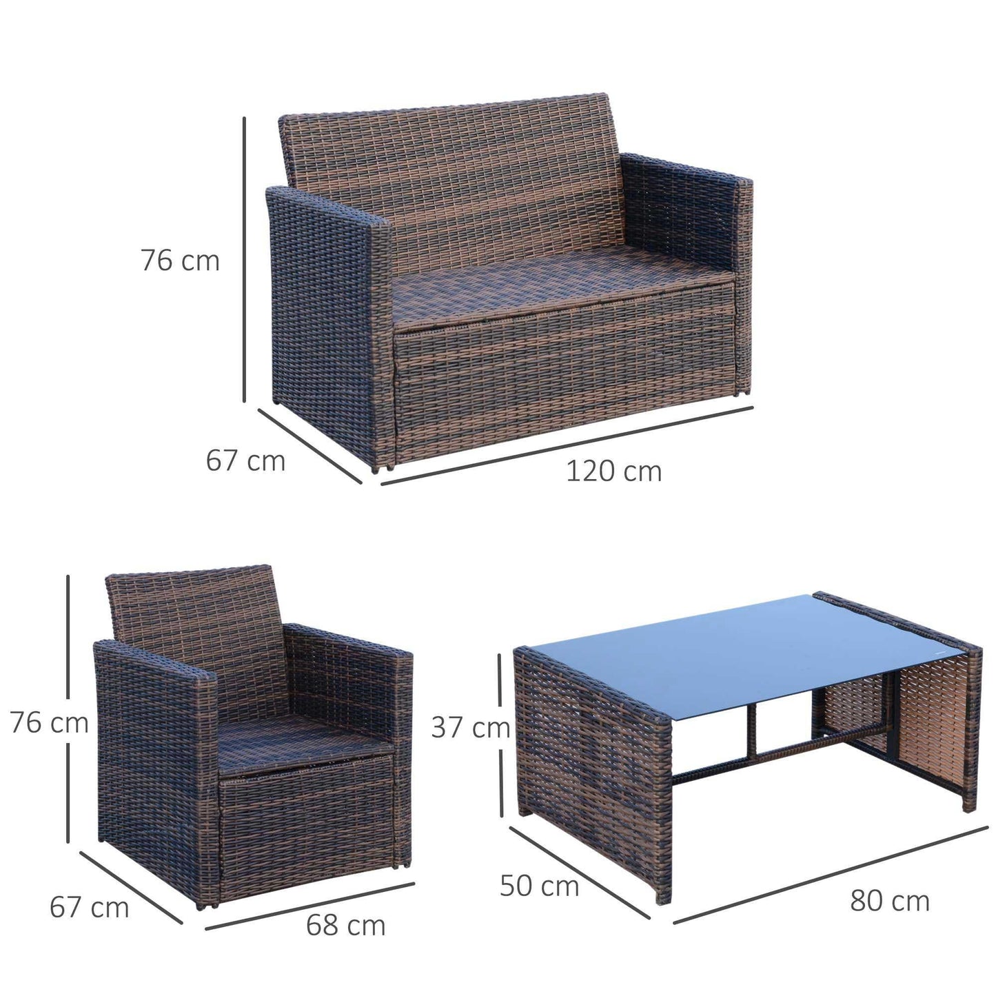 Outsunny Rattan Patio Set - 4-Seater Brown - ALL4U RETAILER LTD