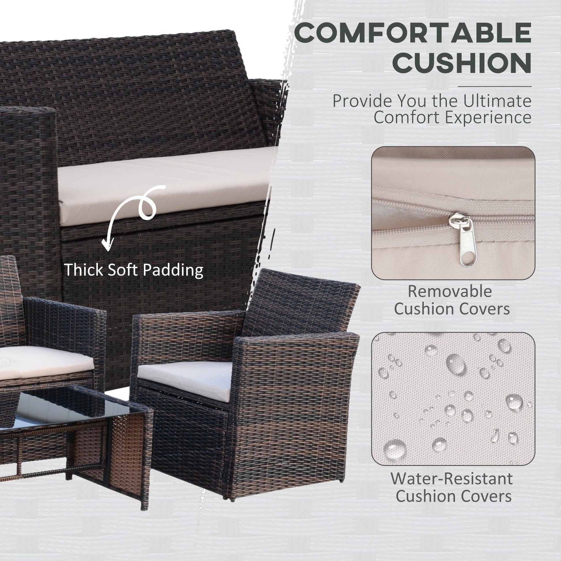 Outsunny Rattan Patio Set - 4-Seater Brown - ALL4U RETAILER LTD