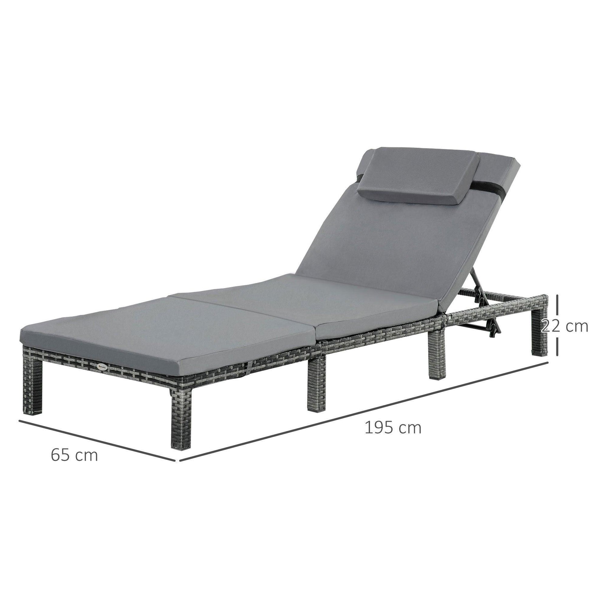 Outsunny Rattan Patio Sun Lounger, Grey - ALL4U RETAILER LTD