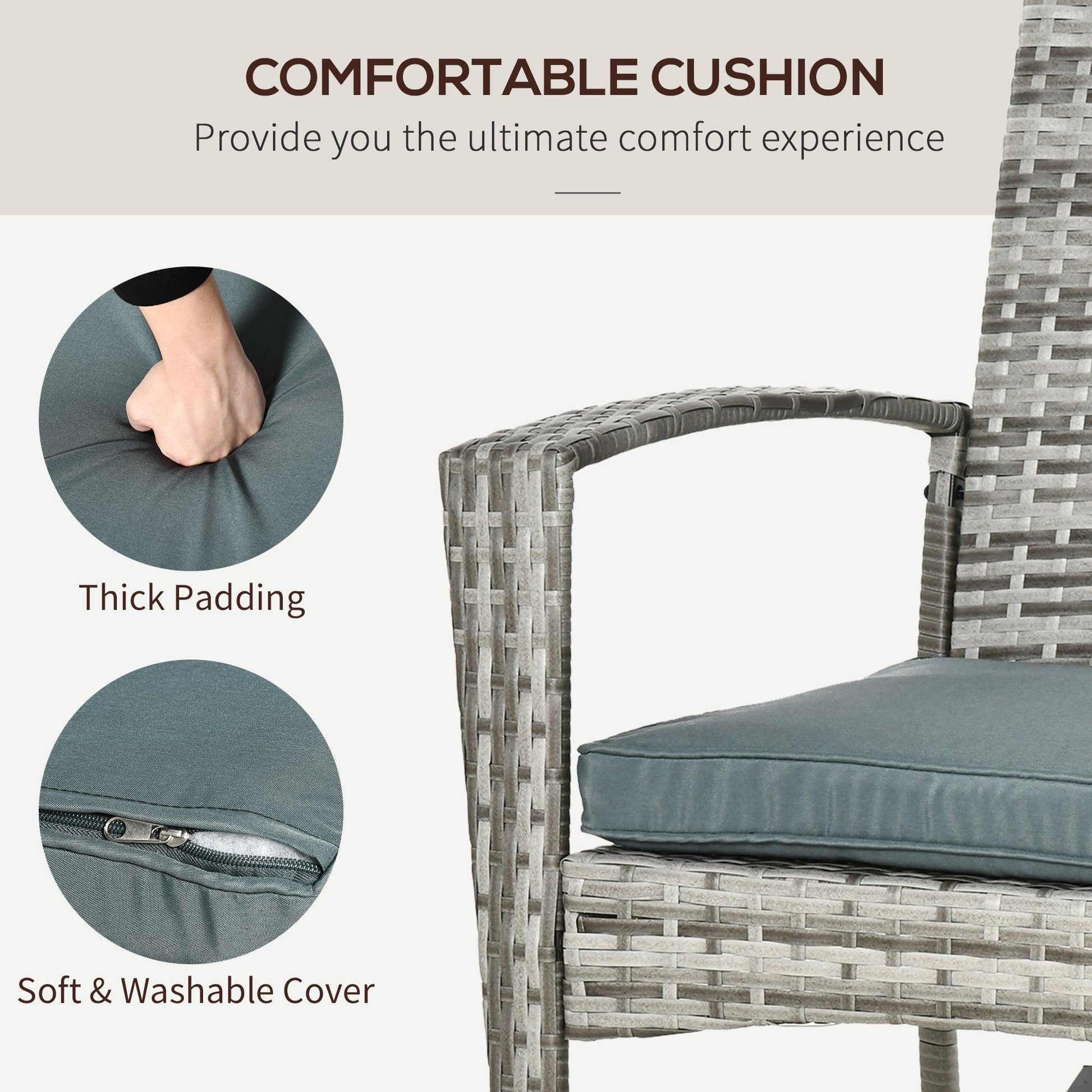 Outsunny Rattan Rocker Chair with Cushion - Light Grey - ALL4U RETAILER LTD