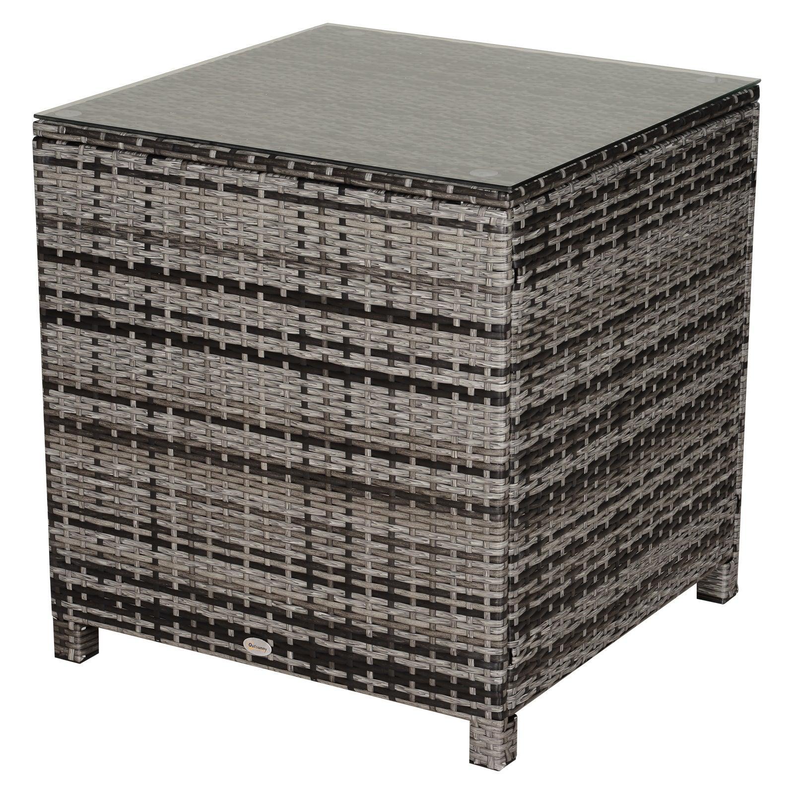 Outsunny Rattan Side Table Patio Furniture (Grey) - ALL4U RETAILER LTD