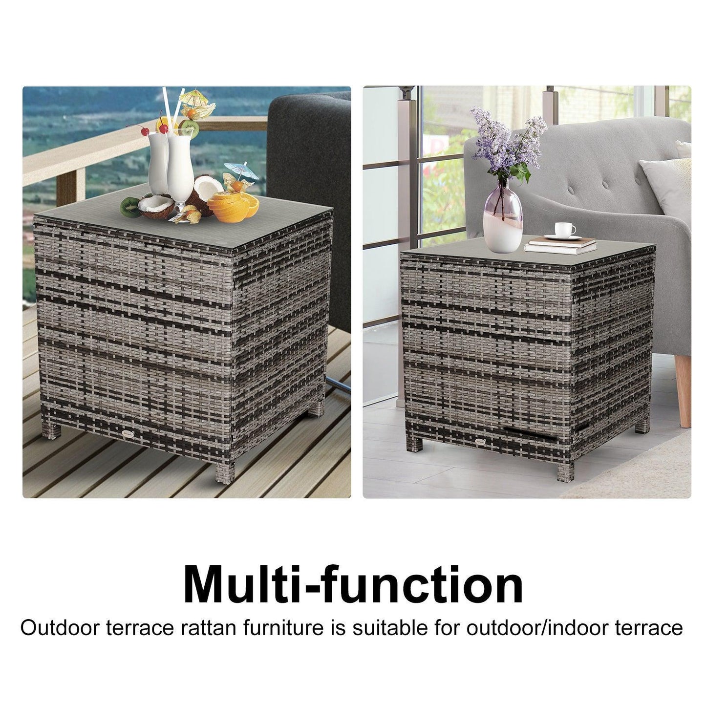 Outsunny Rattan Side Table Patio Furniture (Grey) - ALL4U RETAILER LTD