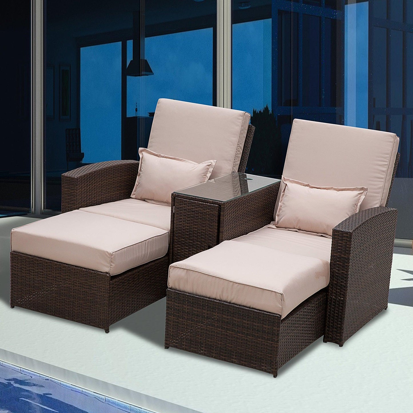 Outsunny Rattan Sofa Chair & Stool Set - Brown - ALL4U RETAILER LTD