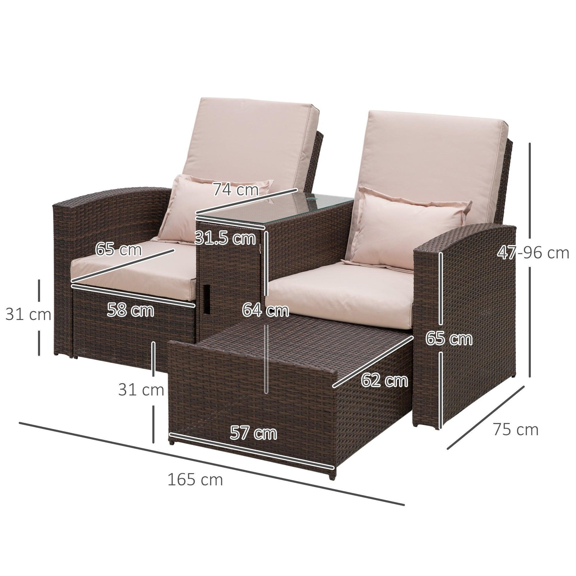 Outsunny Rattan Sofa Chair & Stool Set - Brown - ALL4U RETAILER LTD