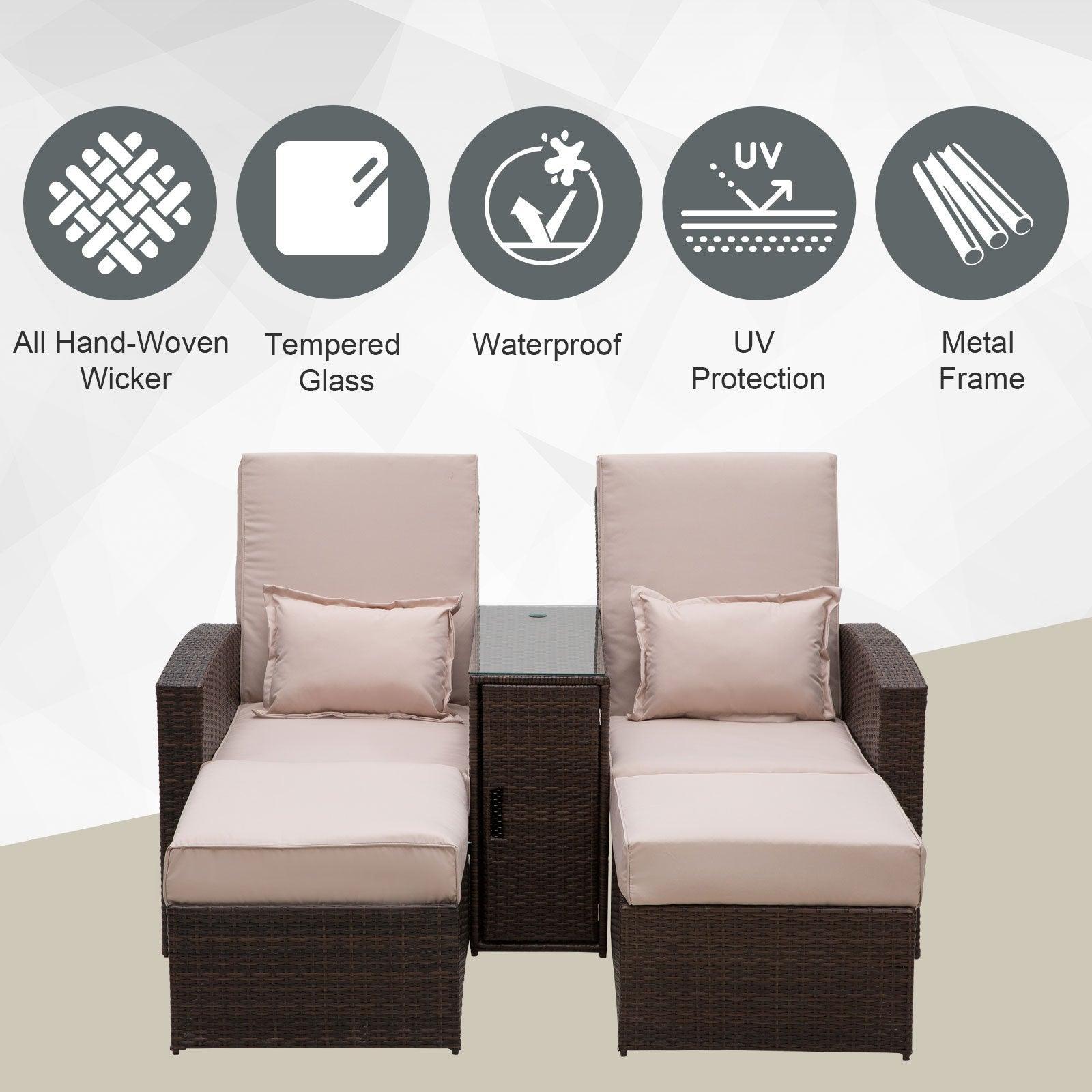 Outsunny Rattan Sofa Chair & Stool Set - Brown - ALL4U RETAILER LTD