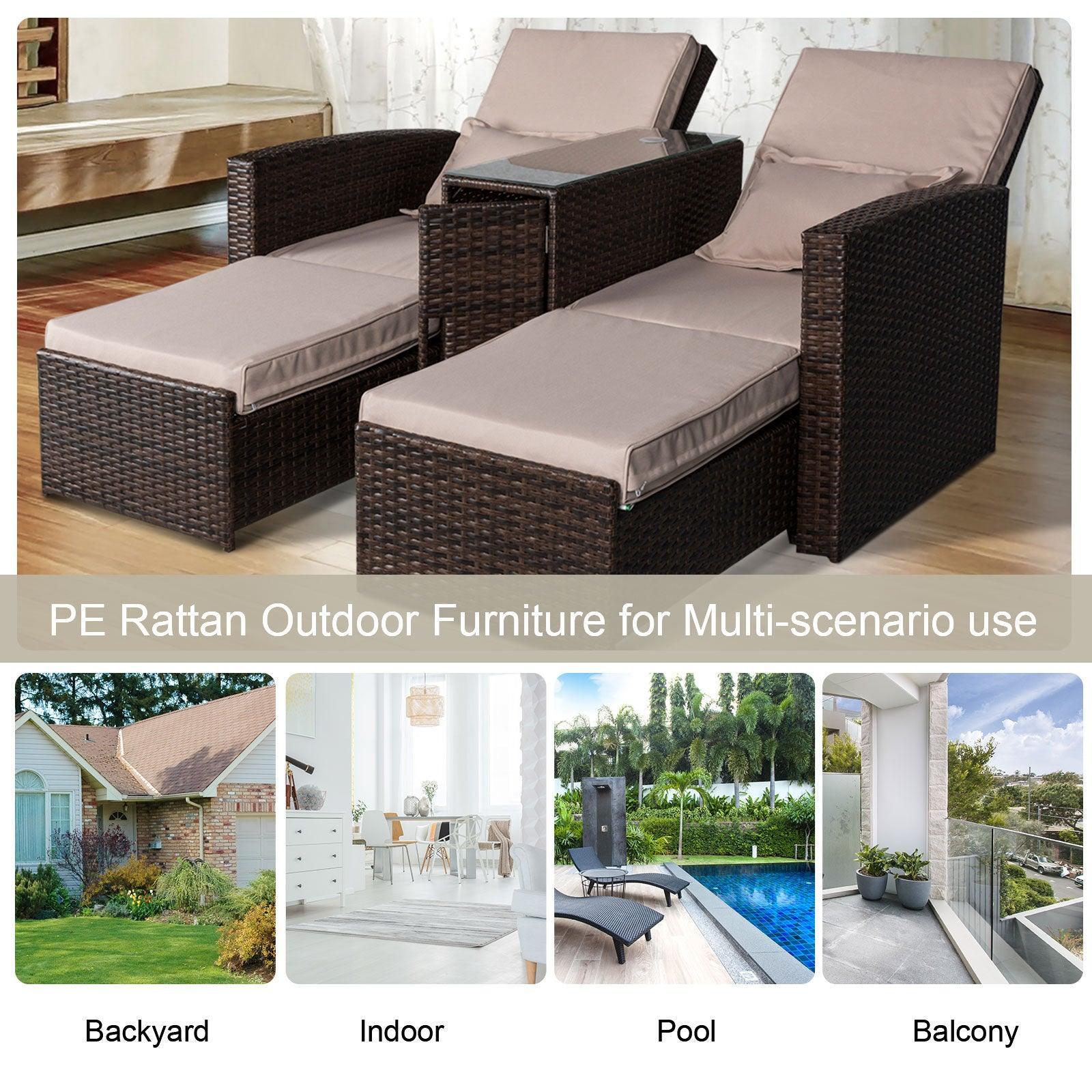 Outsunny Rattan Sofa Chair & Stool Set - Brown - ALL4U RETAILER LTD