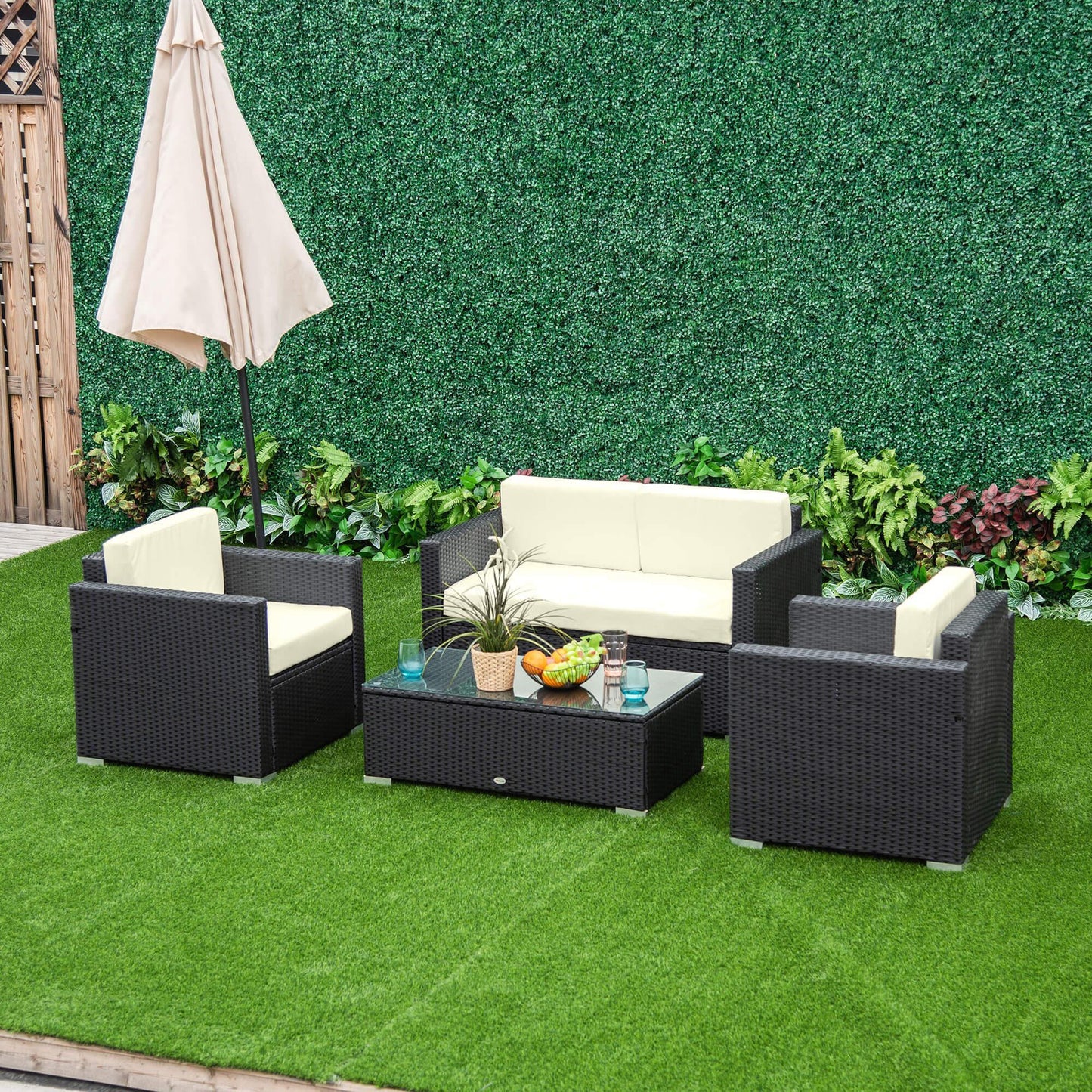 Outsunny Rattan Sofa Set - 4 Seater Patio Furniture - ALL4U RETAILER LTD