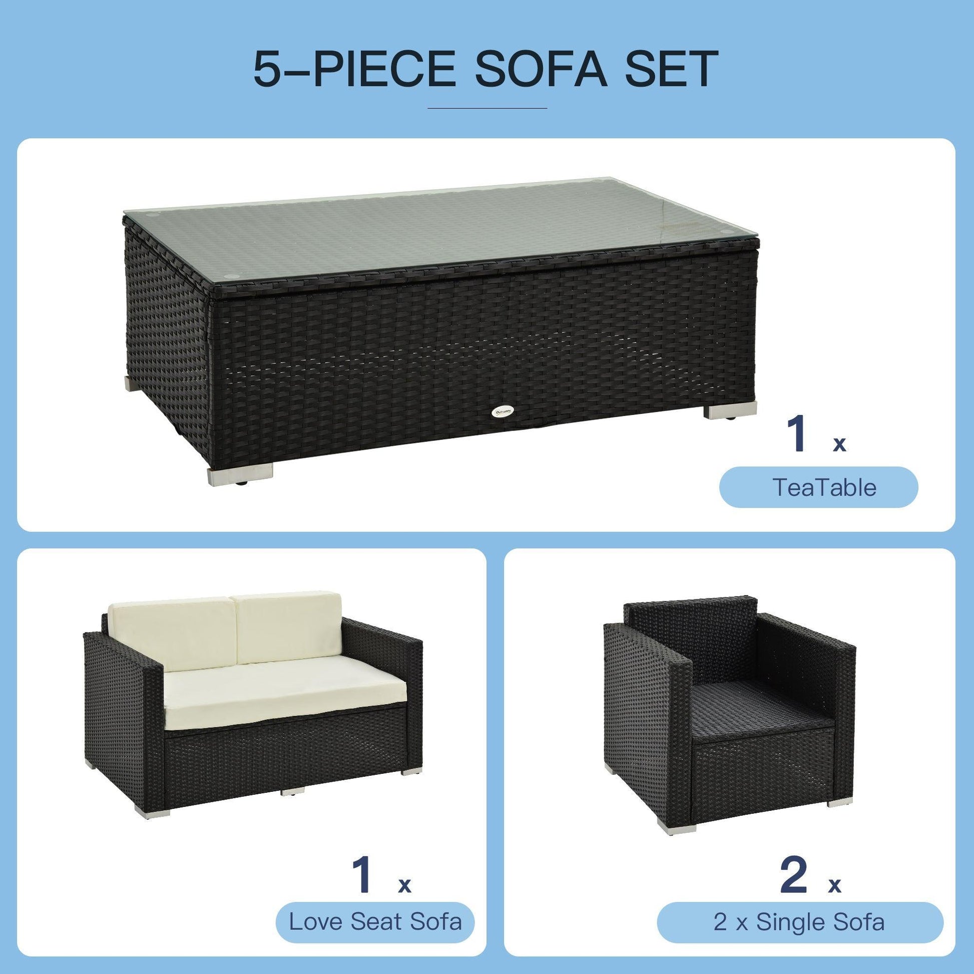 Outsunny Rattan Sofa Set - 4 Seater Patio Furniture - ALL4U RETAILER LTD