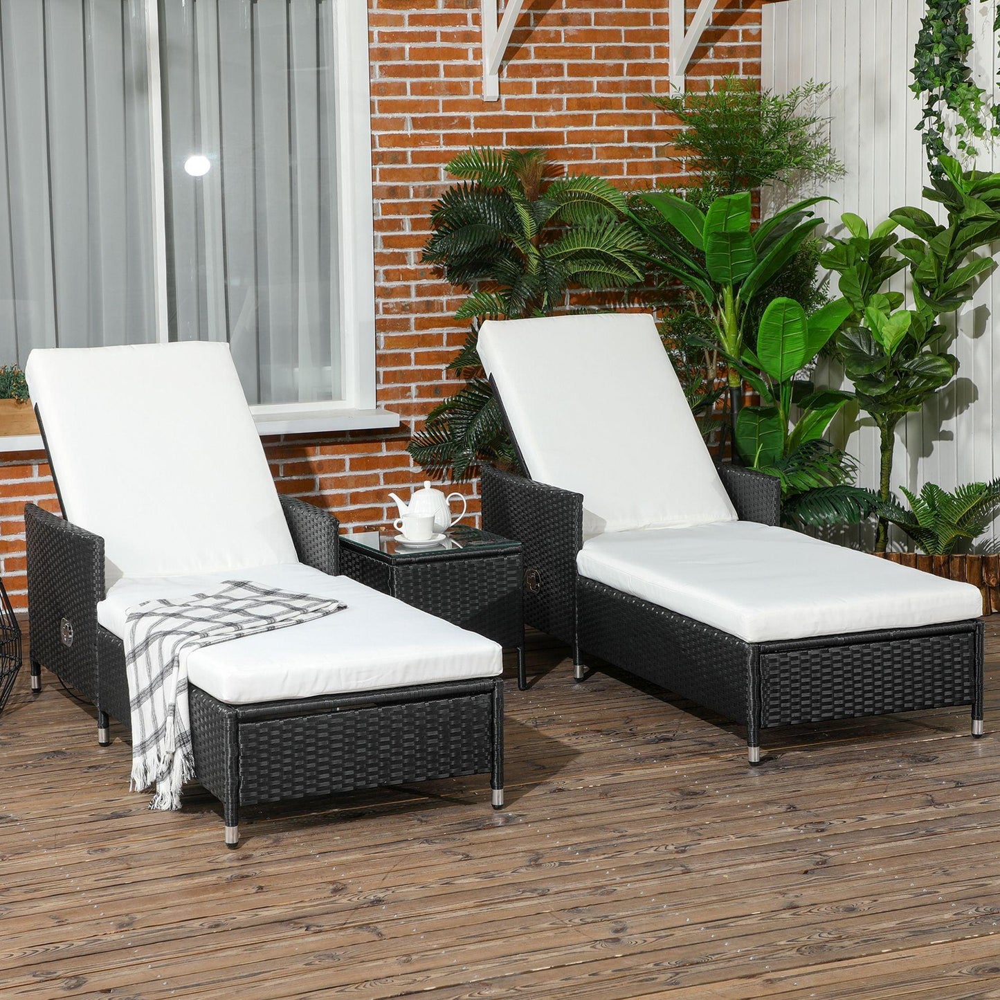 Outsunny Rattan Sun Lounger Set - Comfy & Stylish - ALL4U RETAILER LTD