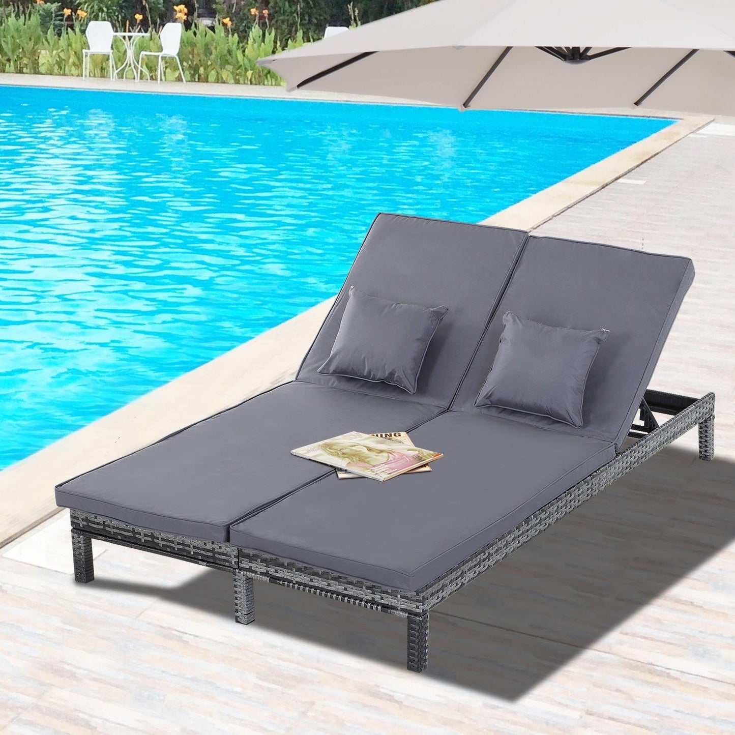 Outsunny Rattan Sun Lounger Set - Grey - ALL4U RETAILER LTD