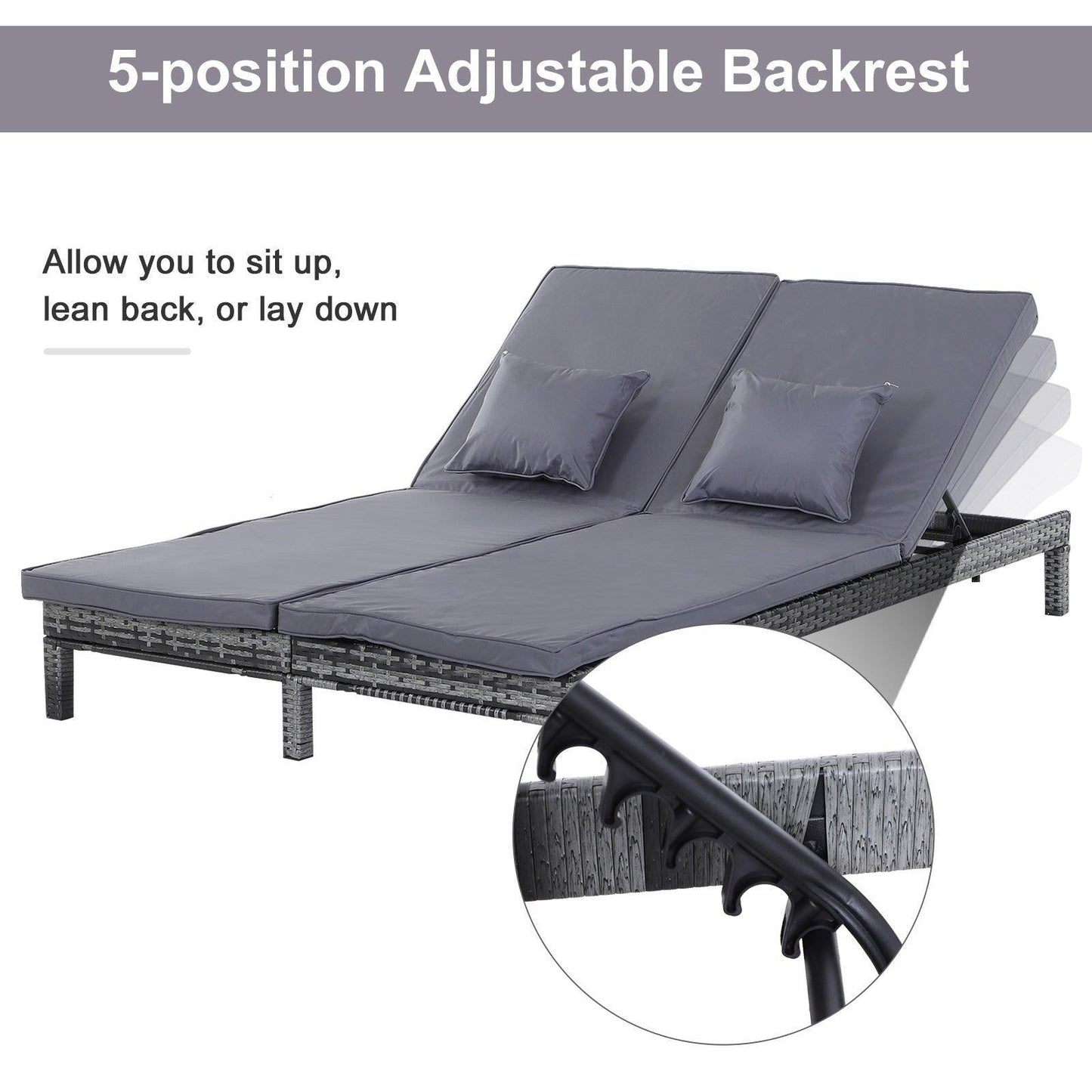 Outsunny Rattan Sun Lounger Set - Grey - ALL4U RETAILER LTD