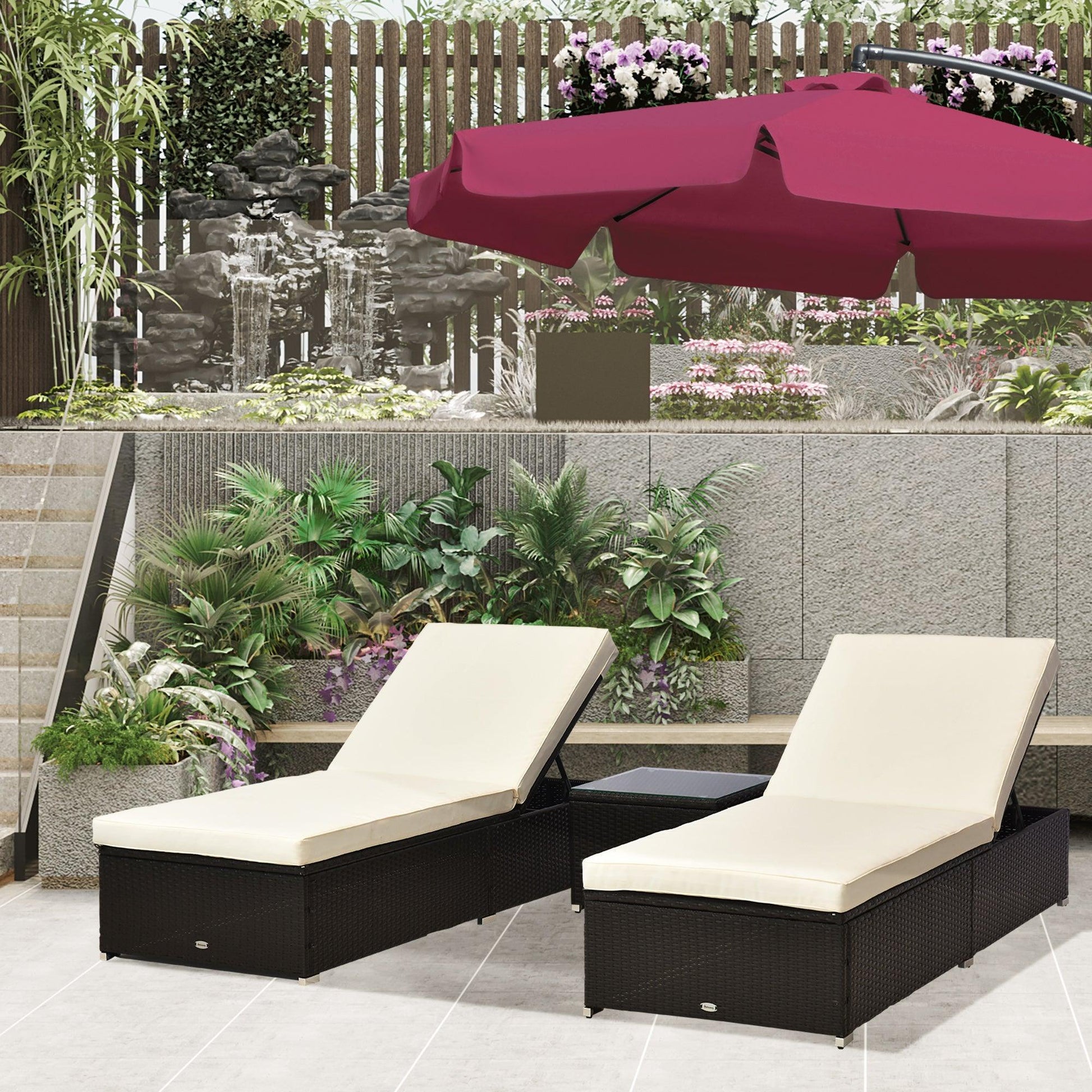 Outsunny Rattan Sun Lounger Set: Patio Recliner & Table - ALL4U RETAILER LTD