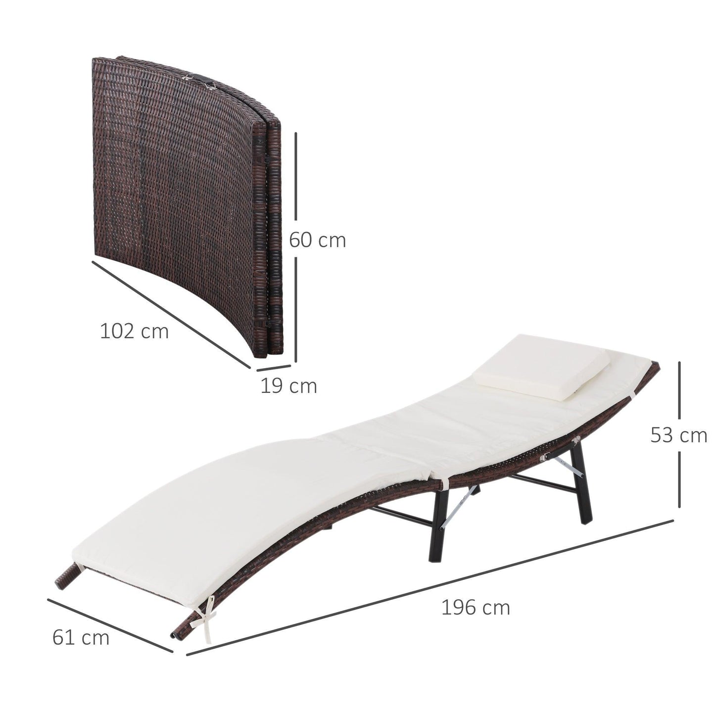 Outsunny Rattan Sun Lounger with Cushion & Pillow - Brown - ALL4U RETAILER LTD