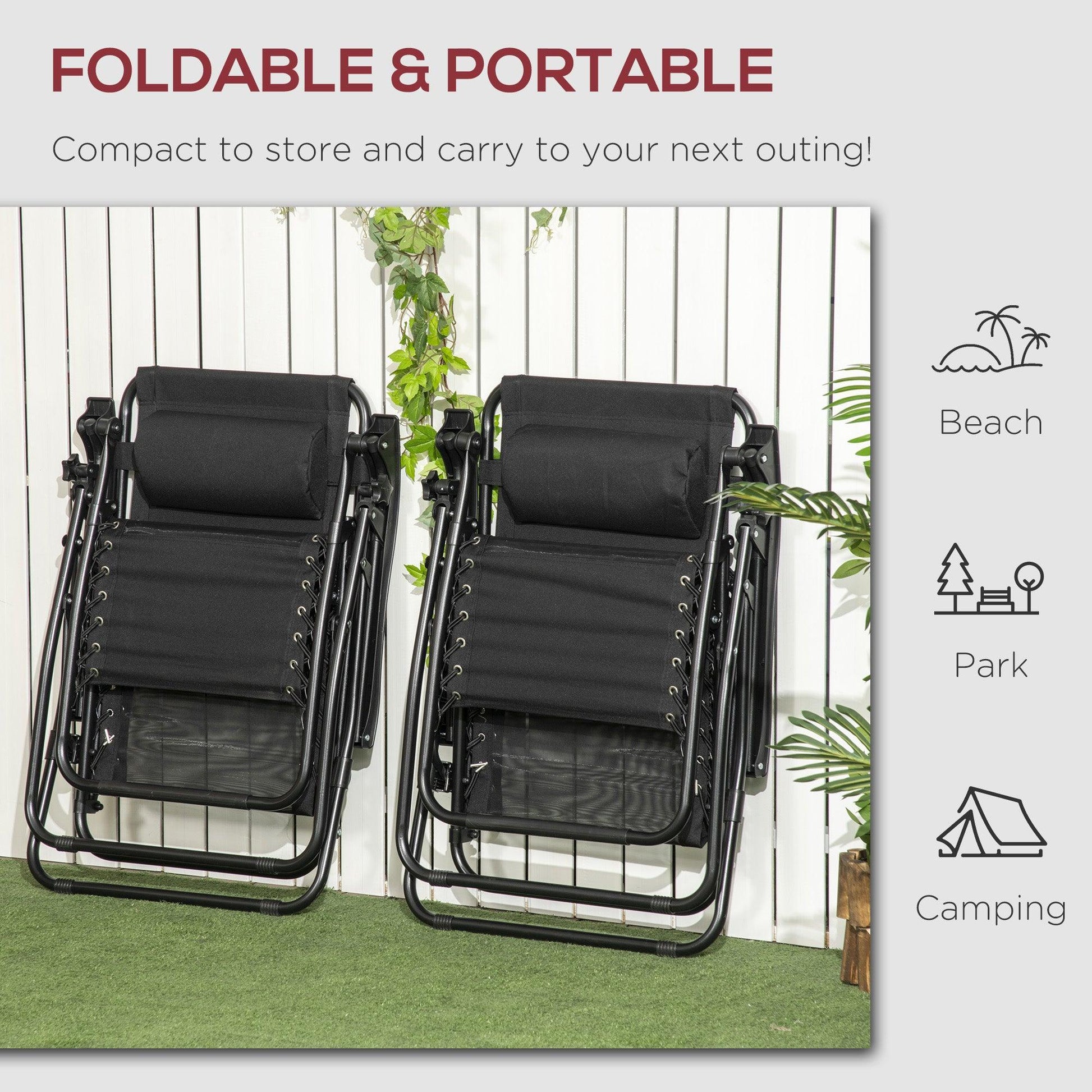 Outsunny Recliner Chairs: Foldable Zero Gravity Set with Headrest - ALL4U RETAILER LTD