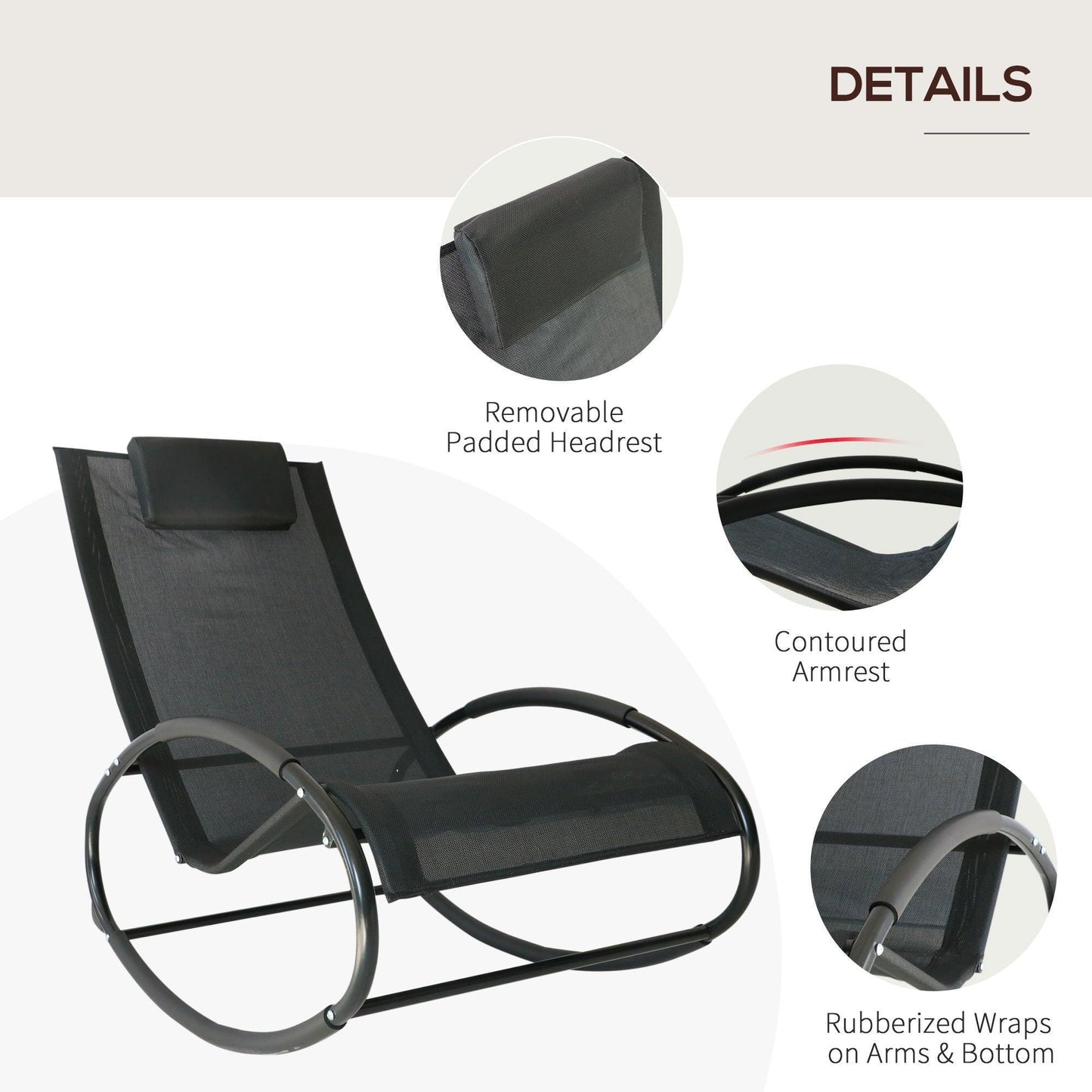 Outsunny Recliner Rocking Chair - Black - ALL4U RETAILER LTD