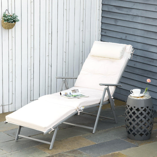 Outsunny Reclining Patio Chair with Pillow - Cream - ALL4U RETAILER LTD