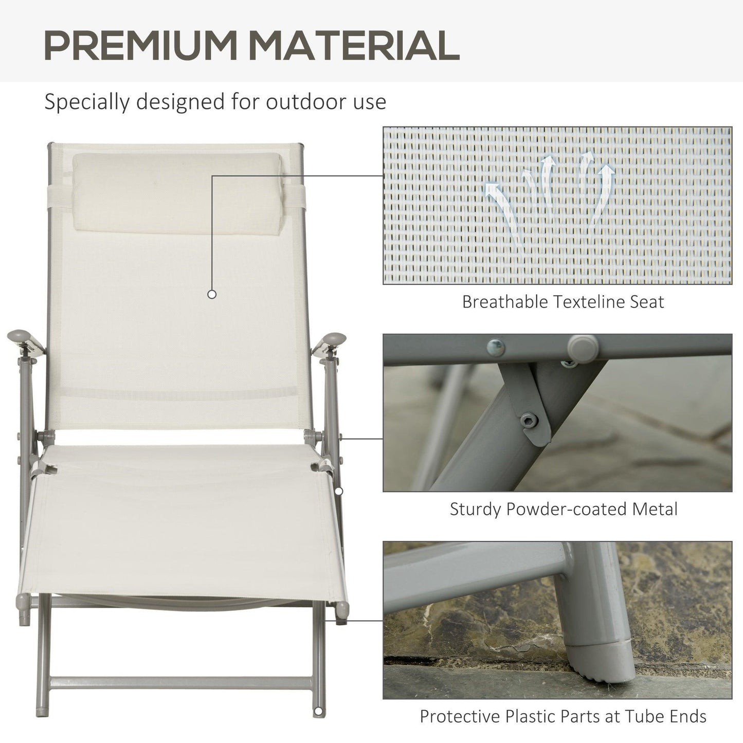 Outsunny Reclining Patio Chair with Pillow - Cream - ALL4U RETAILER LTD