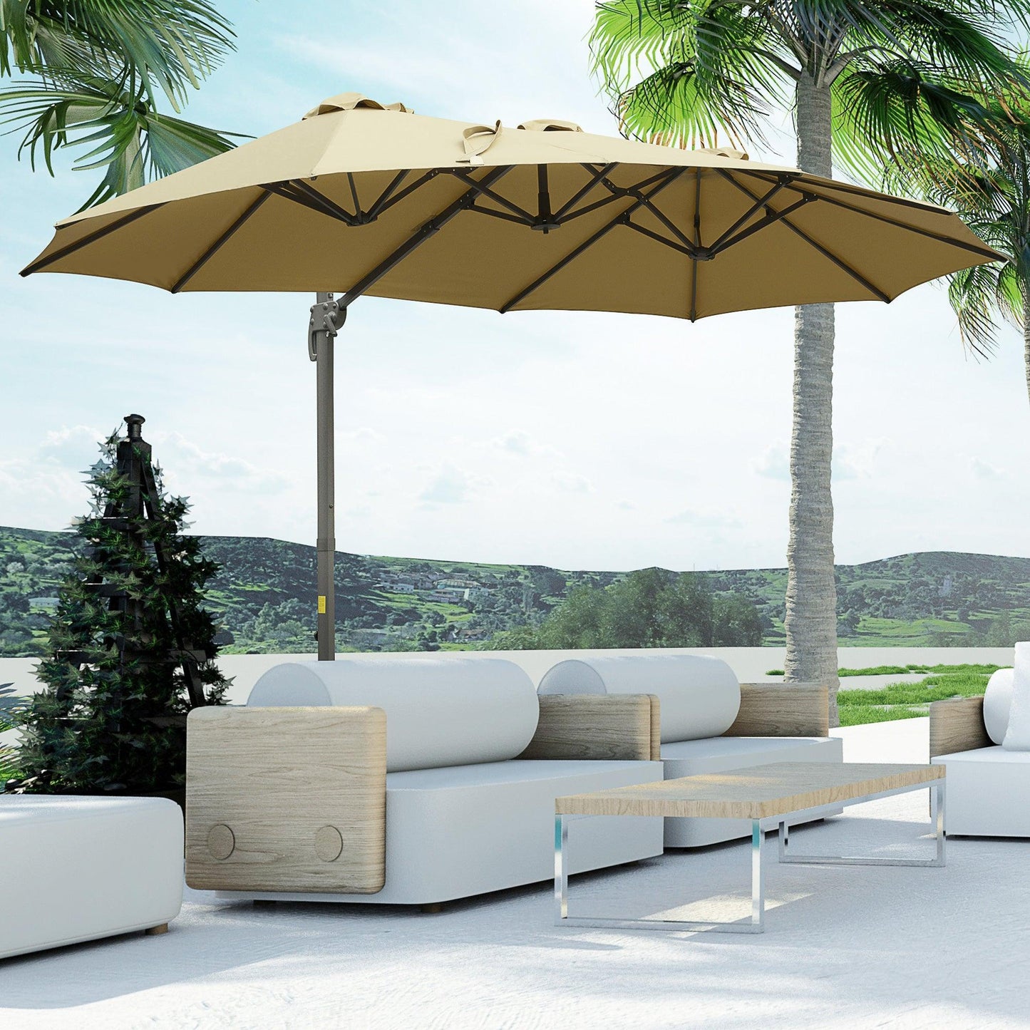 Outsunny Rectangular Patio Parasol - Double-Sided, Khaki - ALL4U RETAILER LTD