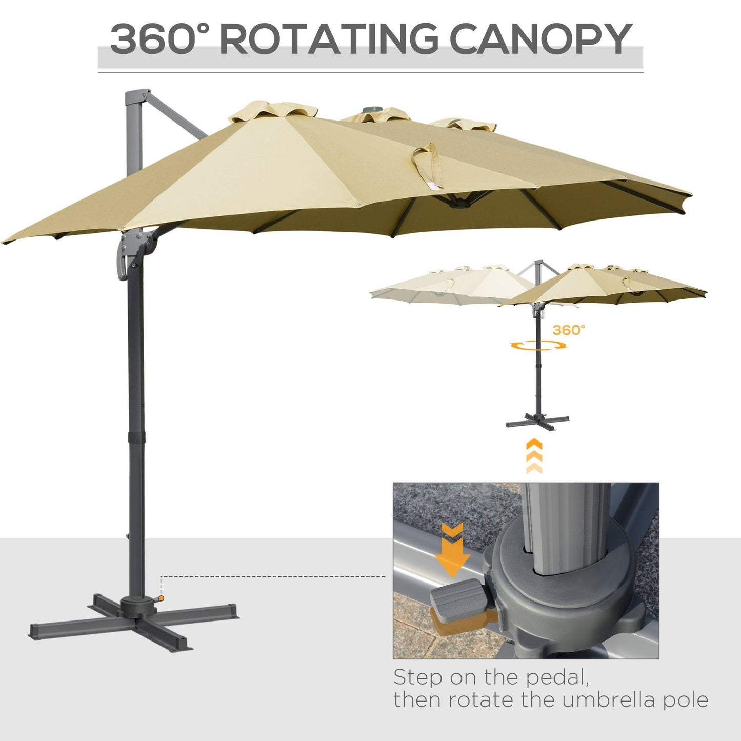 Outsunny Rectangular Patio Parasol - Double-Sided, Khaki - ALL4U RETAILER LTD