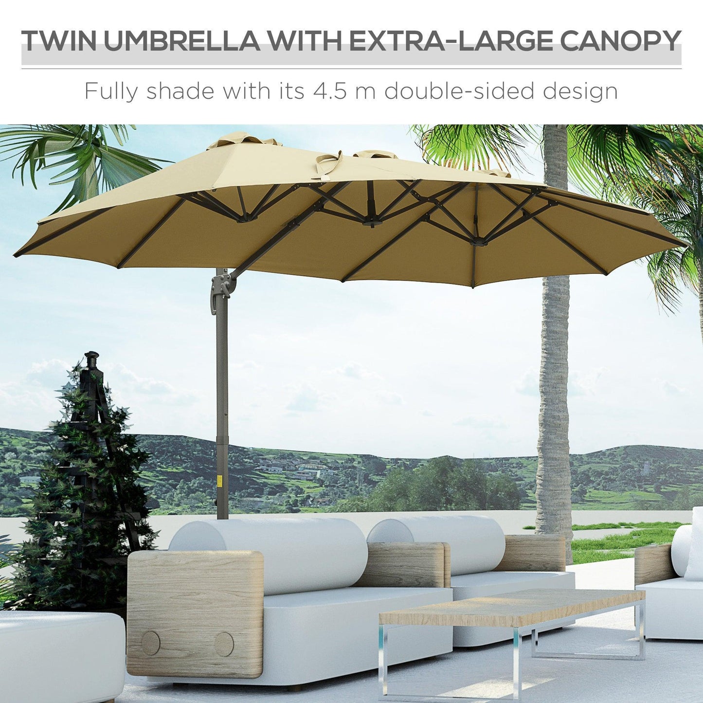 Outsunny Rectangular Patio Parasol - Double-Sided, Khaki - ALL4U RETAILER LTD