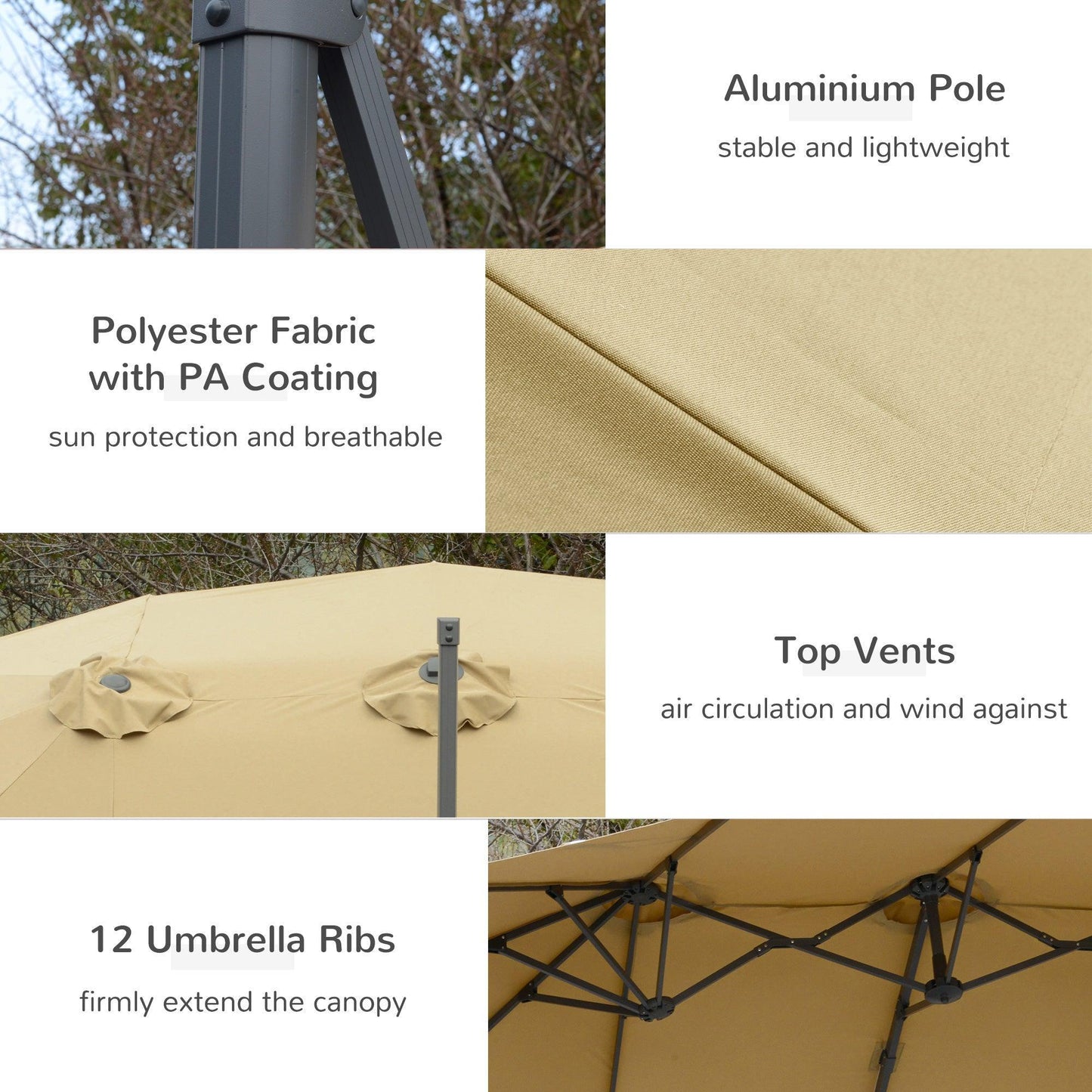 Outsunny Rectangular Patio Parasol - Double-Sided, Khaki - ALL4U RETAILER LTD