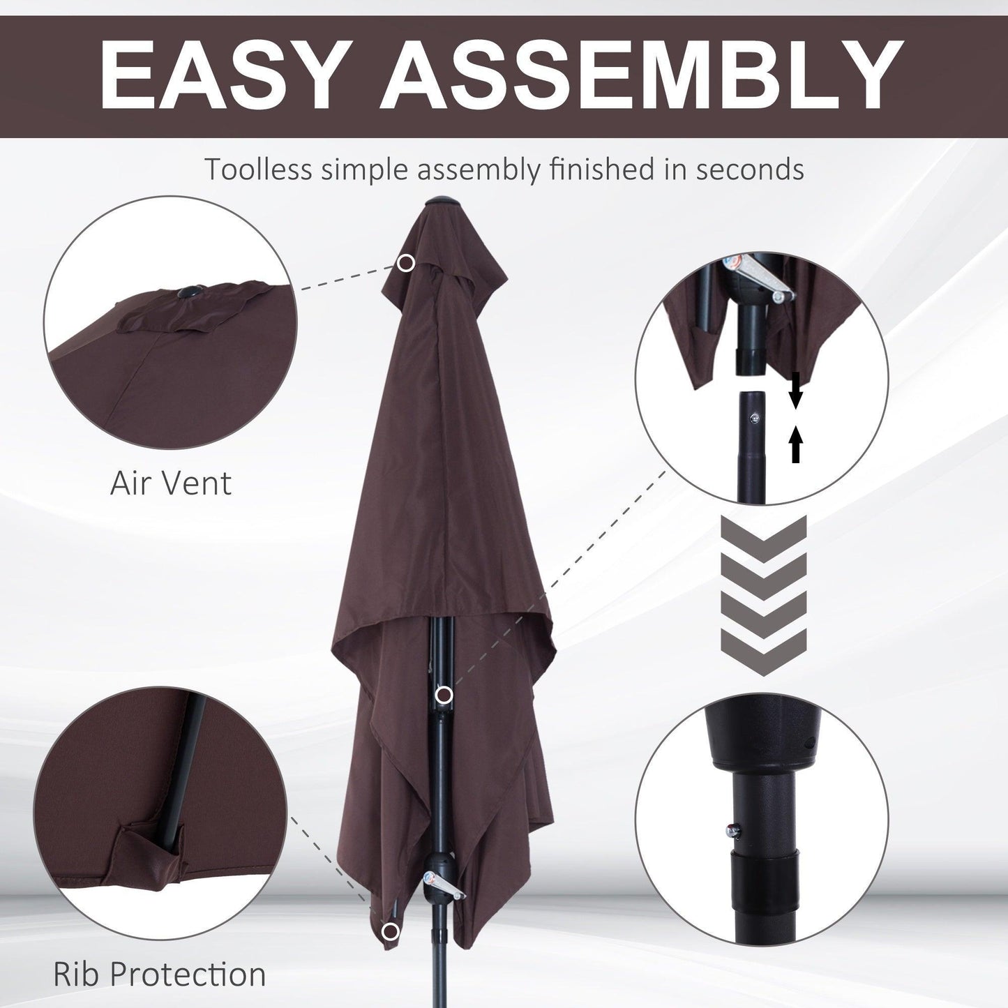 Outsunny Rectangular Patio Umbrella - Brown - ALL4U RETAILER LTD