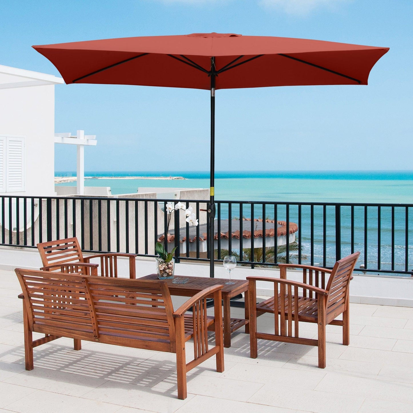 Outsunny Rectangular Wine Red Patio Umbrella - Premium Quality - ALL4U RETAILER LTD