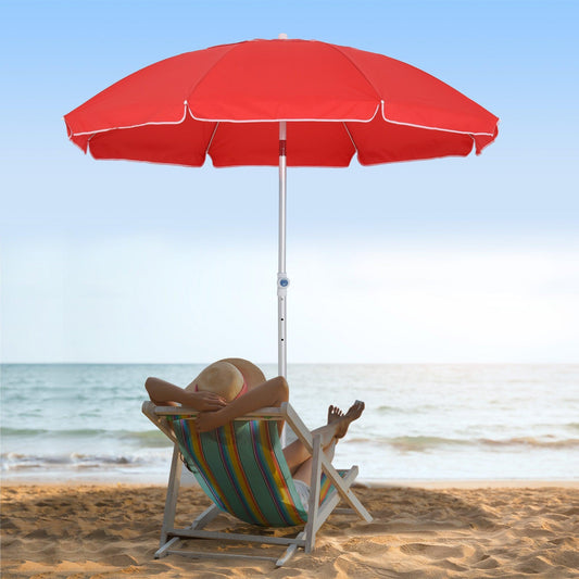 Outsunny Red Beach Umbrella - Aluminum Frame, Compact & Protective - ALL4U RETAILER LTD