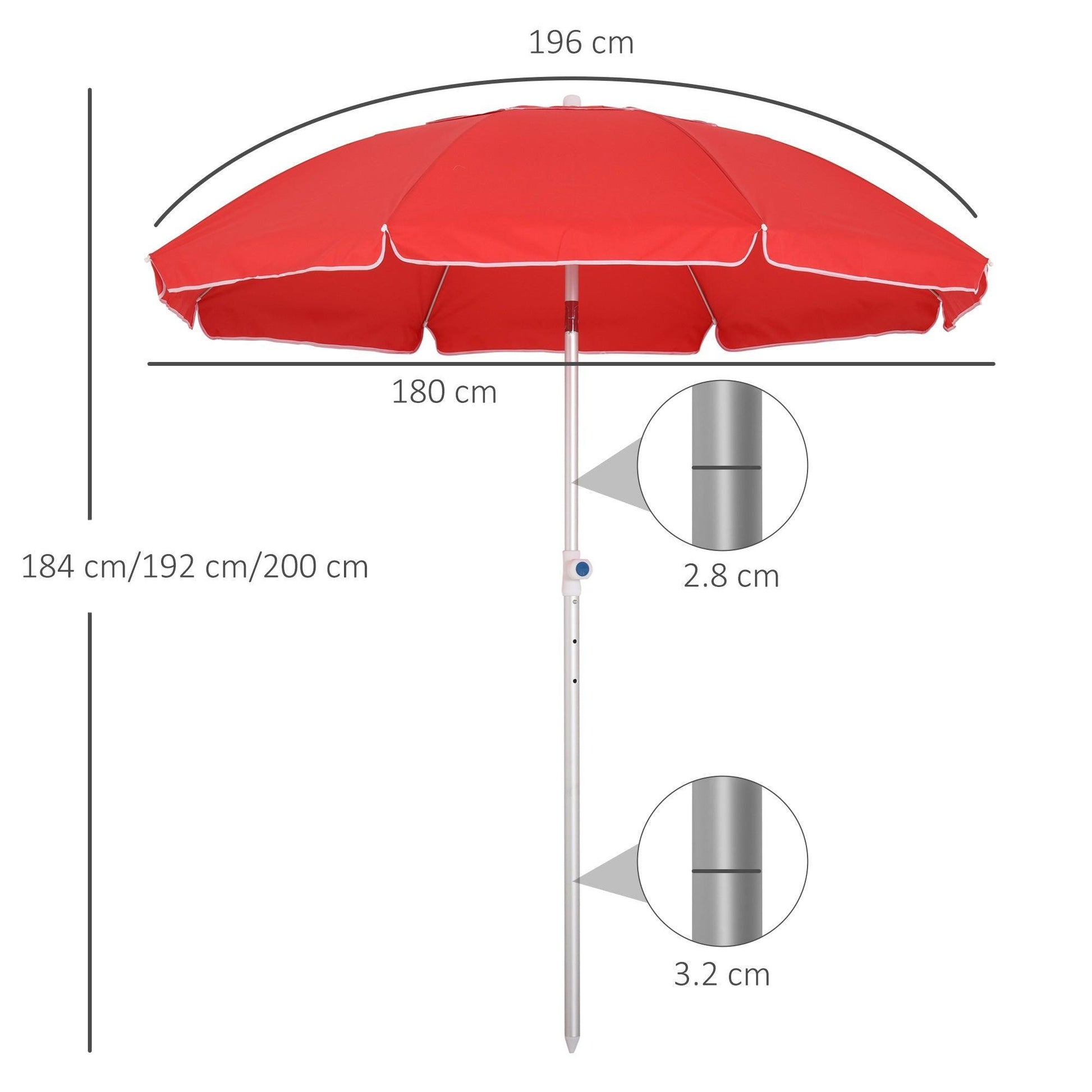 Outsunny Red Beach Umbrella - Aluminum Frame, Compact & Protective - ALL4U RETAILER LTD