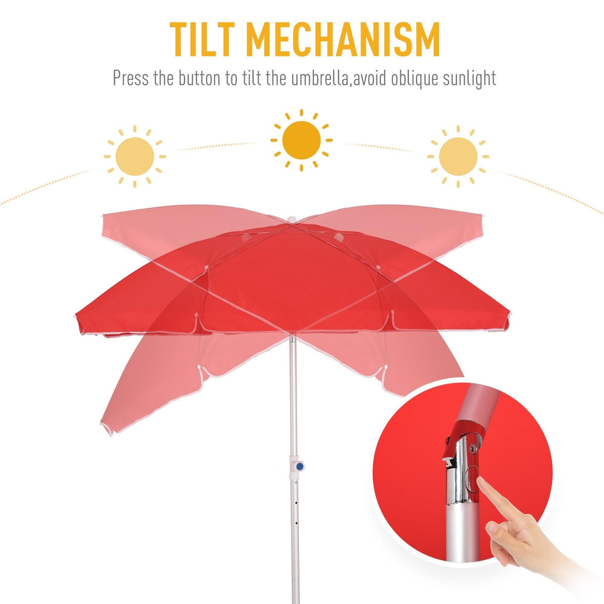 Outsunny Red Beach Umbrella - Aluminum Frame, Compact & Protective - ALL4U RETAILER LTD