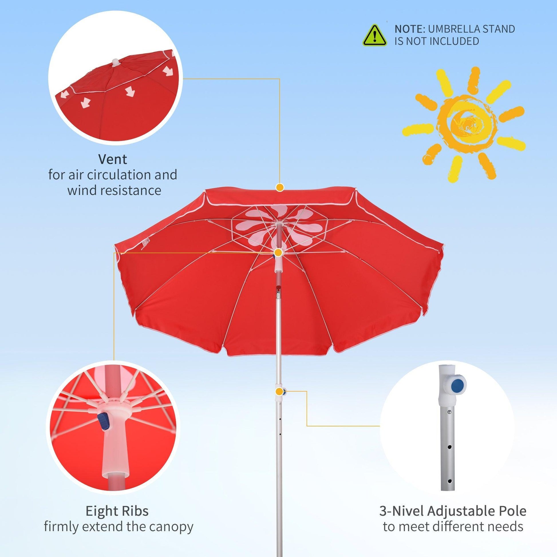 Outsunny Red Beach Umbrella - Aluminum Frame, Compact & Protective - ALL4U RETAILER LTD