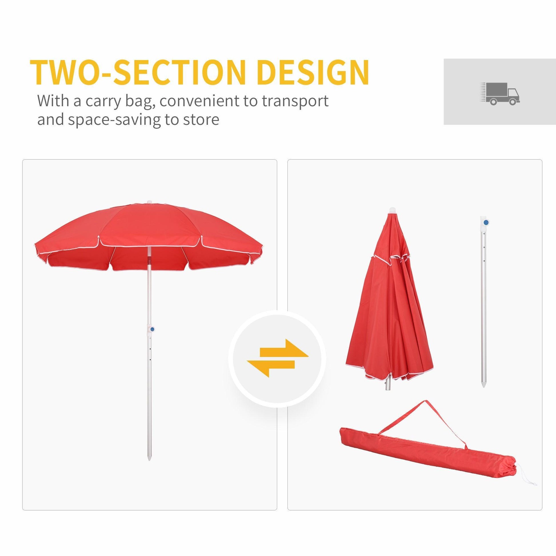 Outsunny Red Beach Umbrella - Aluminum Frame, Compact & Protective - ALL4U RETAILER LTD